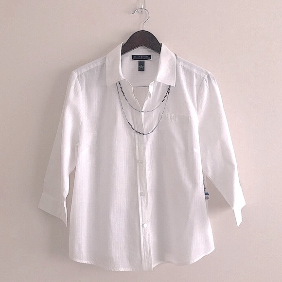 KAREN-SCOTT Petites 3/4 White Oxford Shirt - Picture 5 of 16